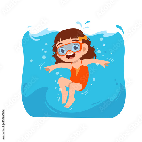 cute little kid girl swim under water on summer holiday