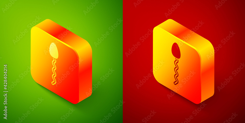 Isometric Sperm icon isolated on green and red background. Square button. Vector Isometric Sperm icon isolated on green and red background. Square button. Vector