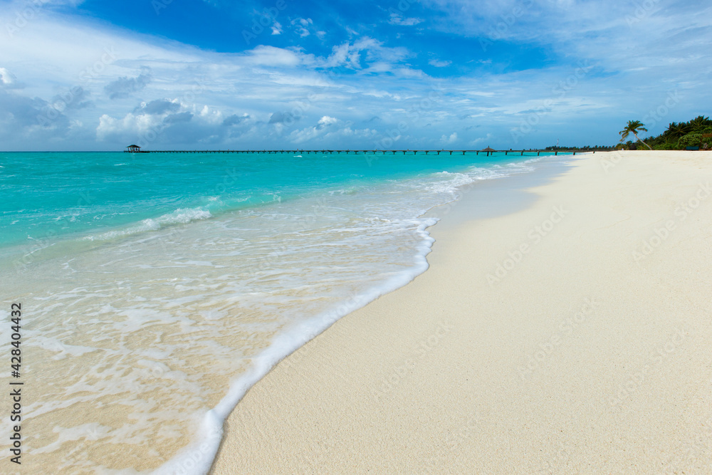 Obraz premium tropical Maldives island with white sandy beach and sea