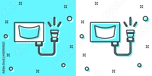 Black line Ultrasound icon isolated on green and white background. Medical equipment. Random dynamic shapes. Vector