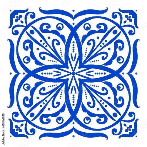 Azulejos Portuguese tile floor pattern, Lisbon seamless indigo blue tiles, vintage geometric ceramic, Spanish vector background. Moroccan geometrical interior patchwork. Azulejo moroccan wallpaper