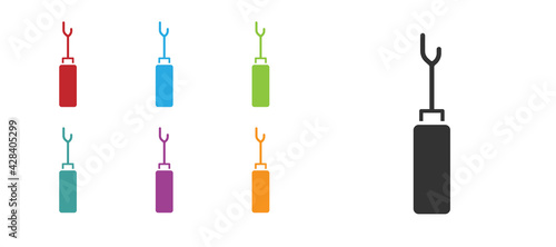 Black Awl tool with wooden handle icon isolated on white background. Work equipment tailor industry. Set icons colorful. Vector