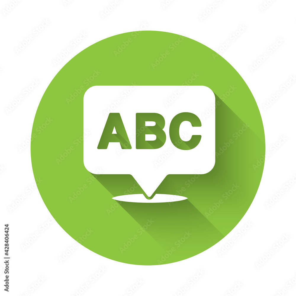 White Alphabet icon isolated with long shadow. Green circle button. Vector White Alphabet icon isolated with long shadow. Green circle button. Vector