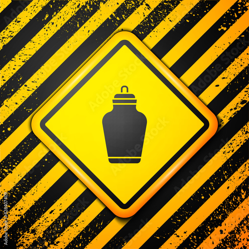 Black Funeral urn icon isolated on yellow background. Cremation and burial containers, columbarium vases, jars and pots with ashes. Warning sign. Vector