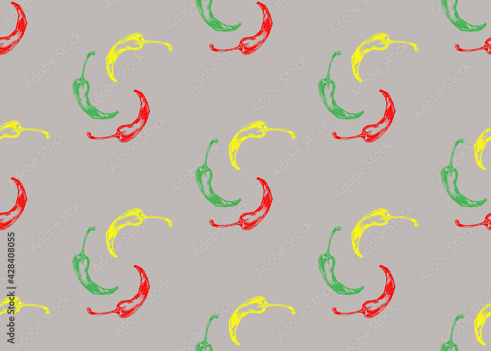 Red hot peppers. Seamless texture. For design and printing. Red hot peppers. Seamless texture. For design and printing.