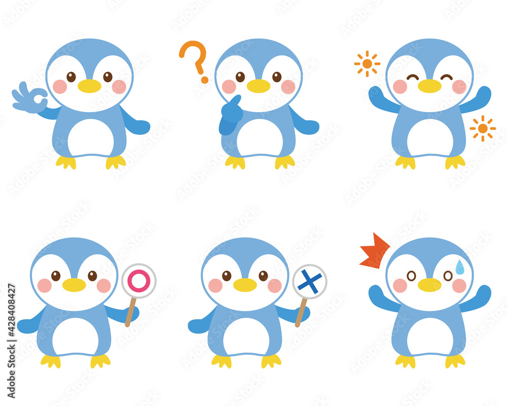 Obraz premium ペンギン 表情 イラストセット