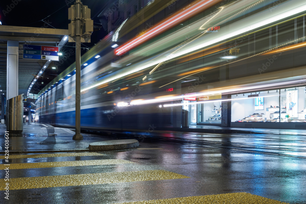Light paths from tram in Zurich