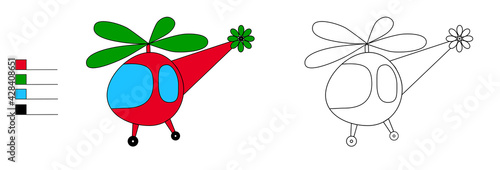 helicopter coloring book for kids with flowers