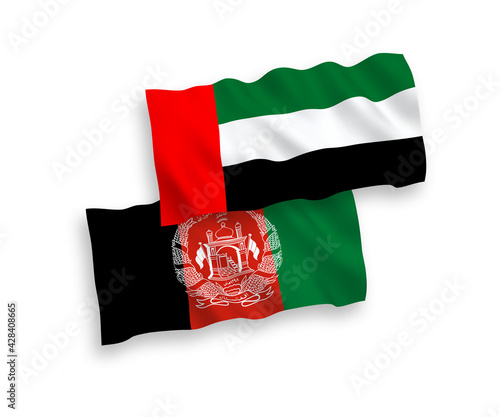 Flags of Islamic Republic of Afghanistan and United Arab Emirates on a white background