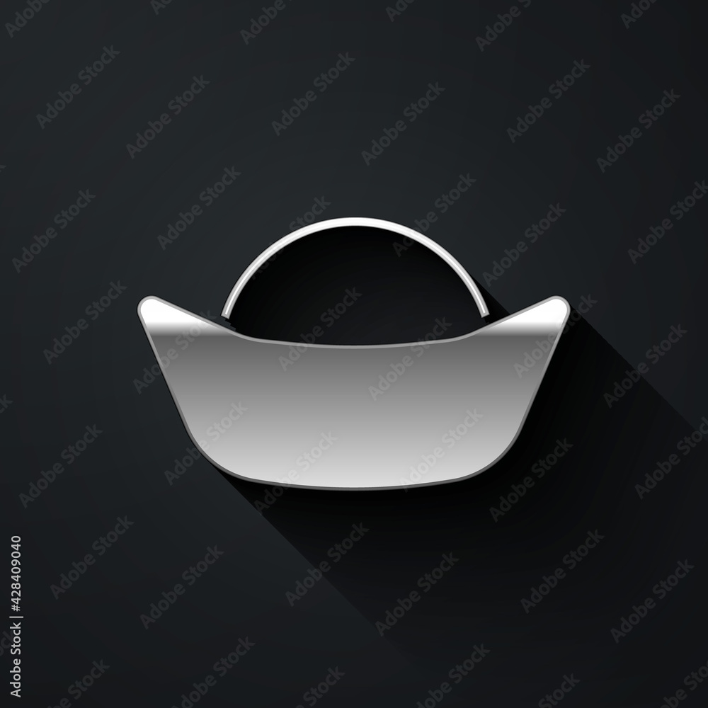 Silver Sushi icon isolated on black background. Traditional Japanese food. Long shadow style. Vector Silver Sushi icon isolated on black background. Traditional Japanese food. Long shadow style. Vector