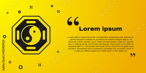 Black Yin Yang symbol of harmony and balance icon isolated on yellow background. Vector