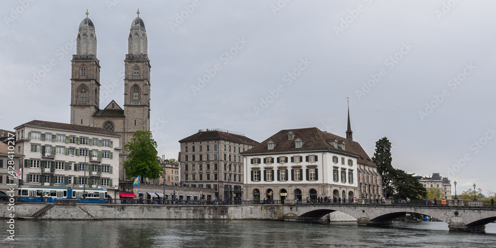 The Grossmunster is a Romanesque-style Protestant church in Zurich, Switzerland