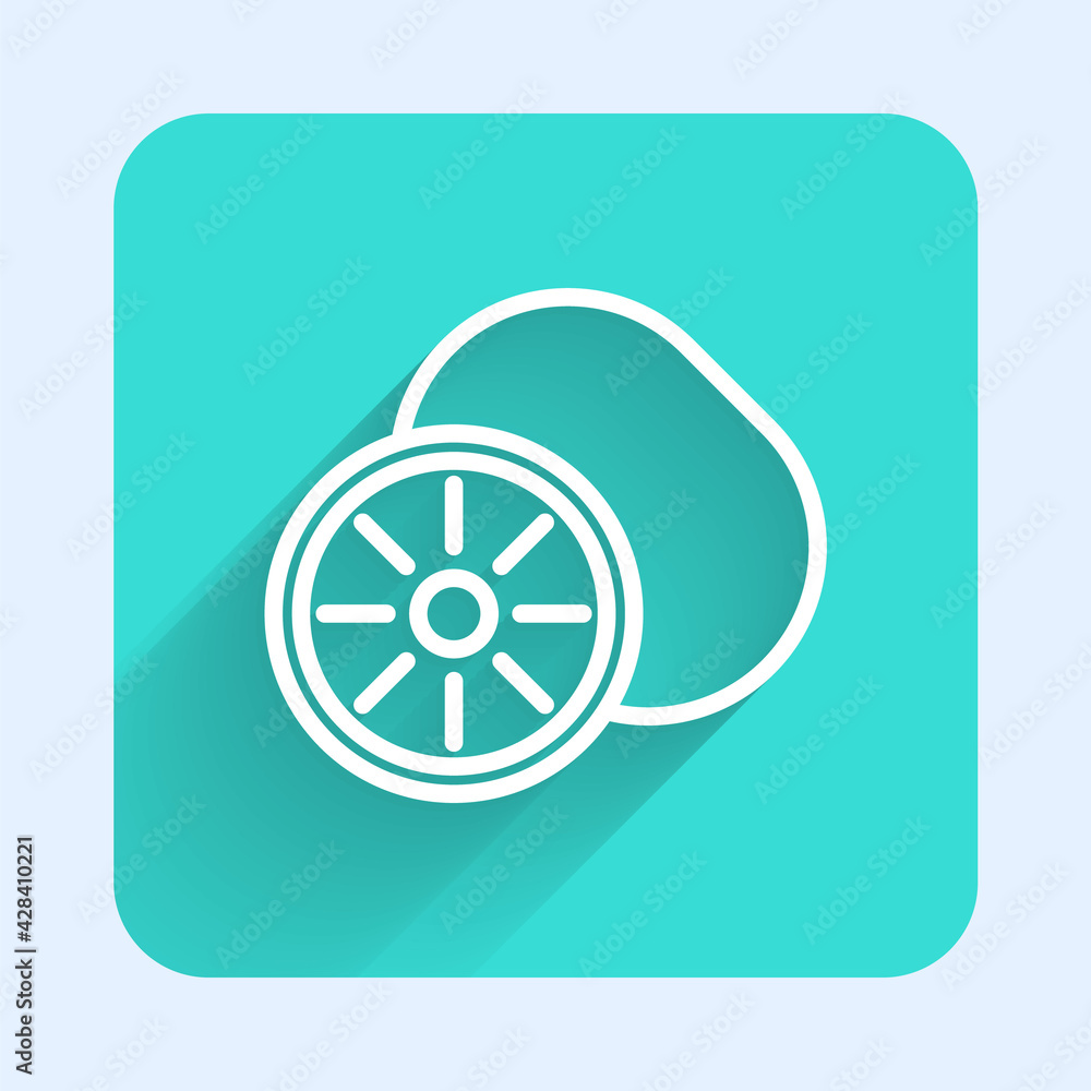 White line Kiwi fruit icon isolated with long shadow. Green square button. Vector White line Kiwi fruit icon isolated with long shadow. Green square button. Vector