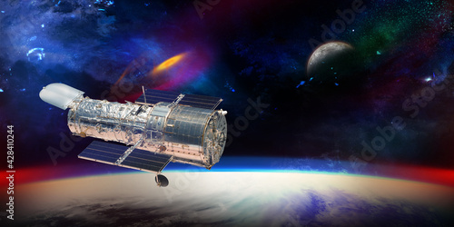 Billede på lærred Hubble telescope with stars and galaxies in outer space showing the beauty of sp