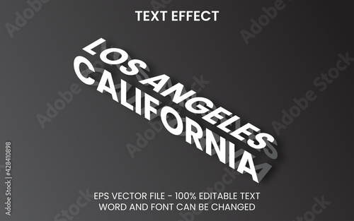 Text effect editable vector design. Isometric text effect style with california los angeles word.