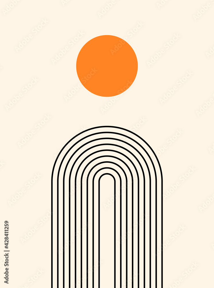 Obraz premium Abstract background. Line art. Contemporary geometric composition. Boho wall decor. Mid century art print.