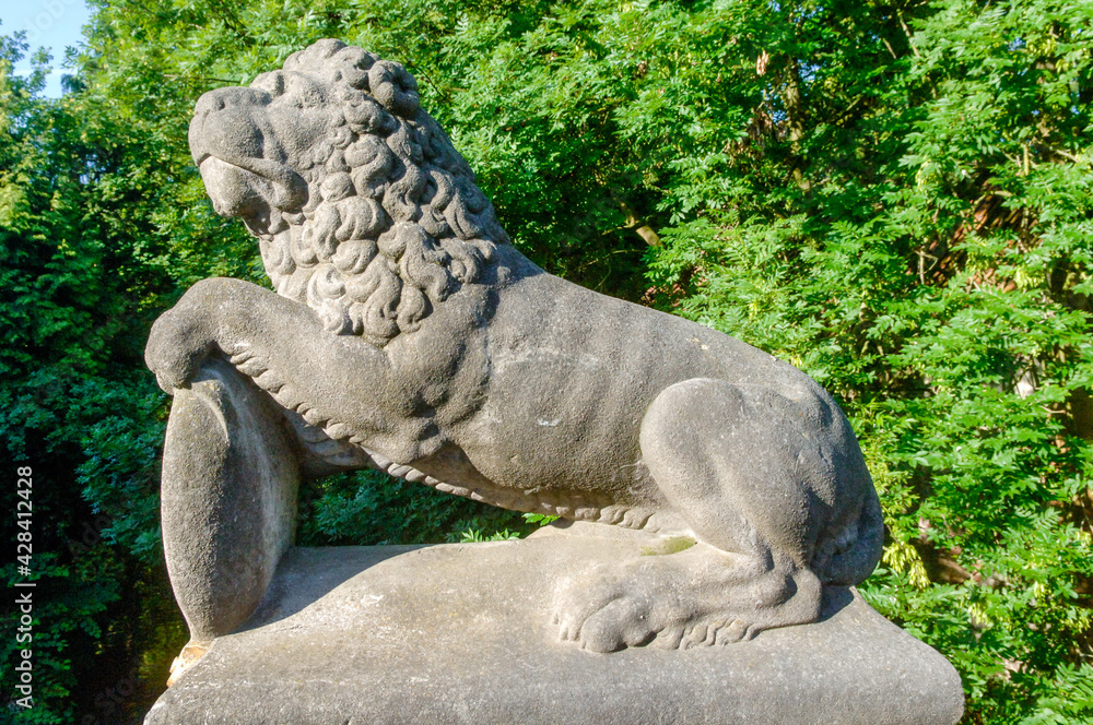 Lion statue in the city of Bruges, an Unesco World Heritage Site in Flanders, Belgium, Europe