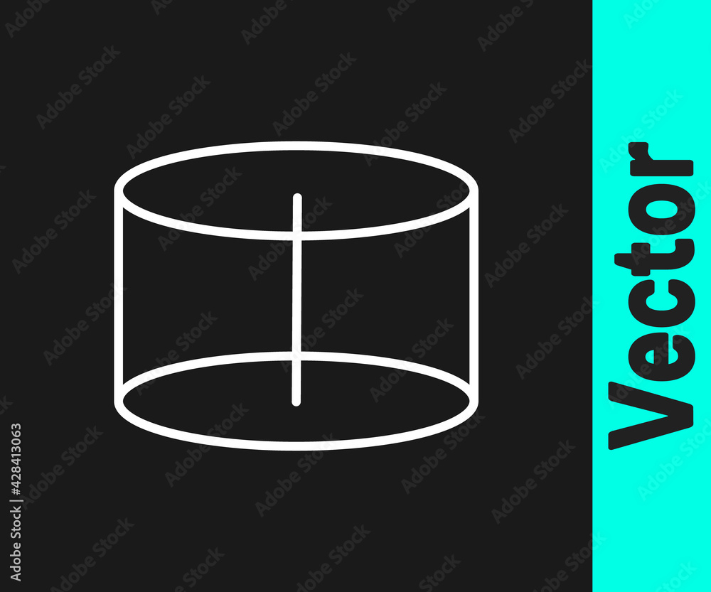 White line Geometric figure Cylinder icon isolated on black background. Abstract shape. Geometric ornament. Vector White line Geometric figure Cylinder icon isolated on black background. Abstract shape. Geometric ornament. Vector