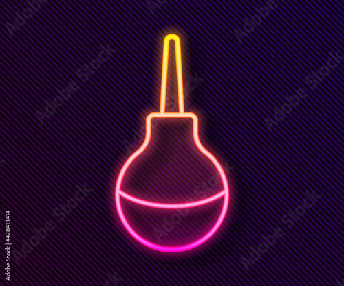 Glowing neon line Enema icon isolated on black background. Enema with a plastic tip. Medical pear. Vector