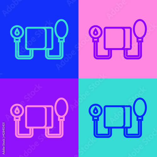 Pop art line Blood pressure icon isolated on color background. Vector