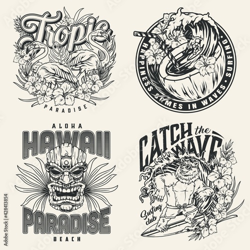 Canvas Print Vintage monochrome surfing emblems