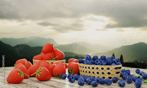 Fresh strawberries and blue...