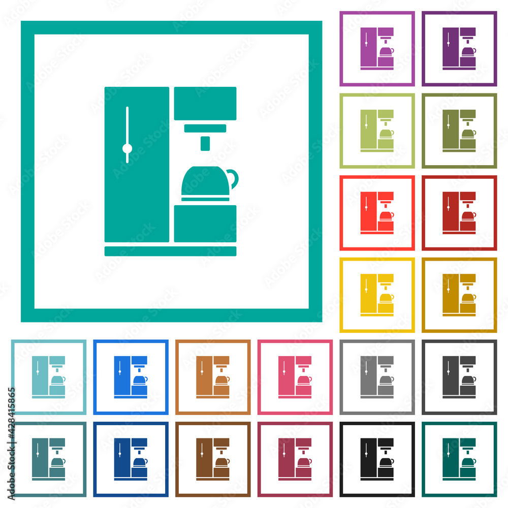 Coffee machine flat color icons with quadrant frames Coffee machine flat color icons with quadrant frames