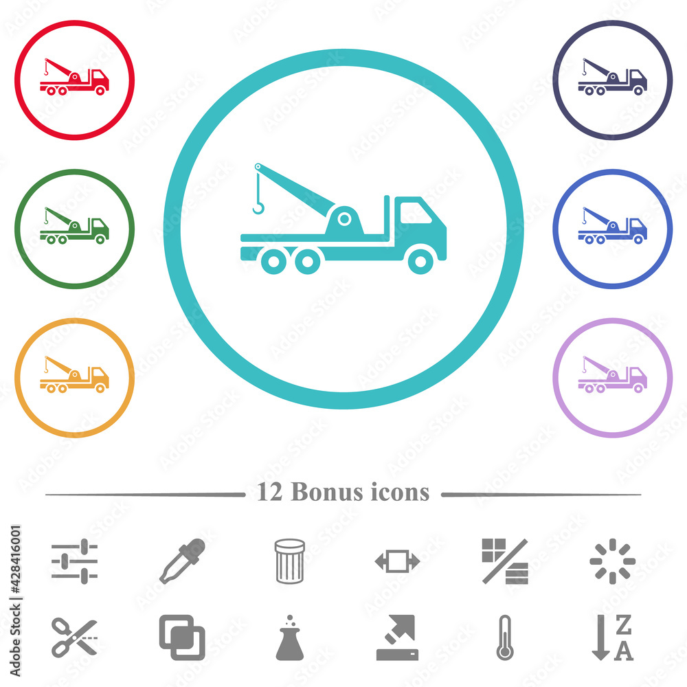 Crane truck flat color icons in circle shape outlines Crane truck flat color icons in circle shape outlines