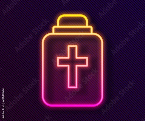 Glowing neon line Funeral urn icon isolated on black background. Cremation and burial containers, columbarium vases, jars and pots with ashes. Vector
