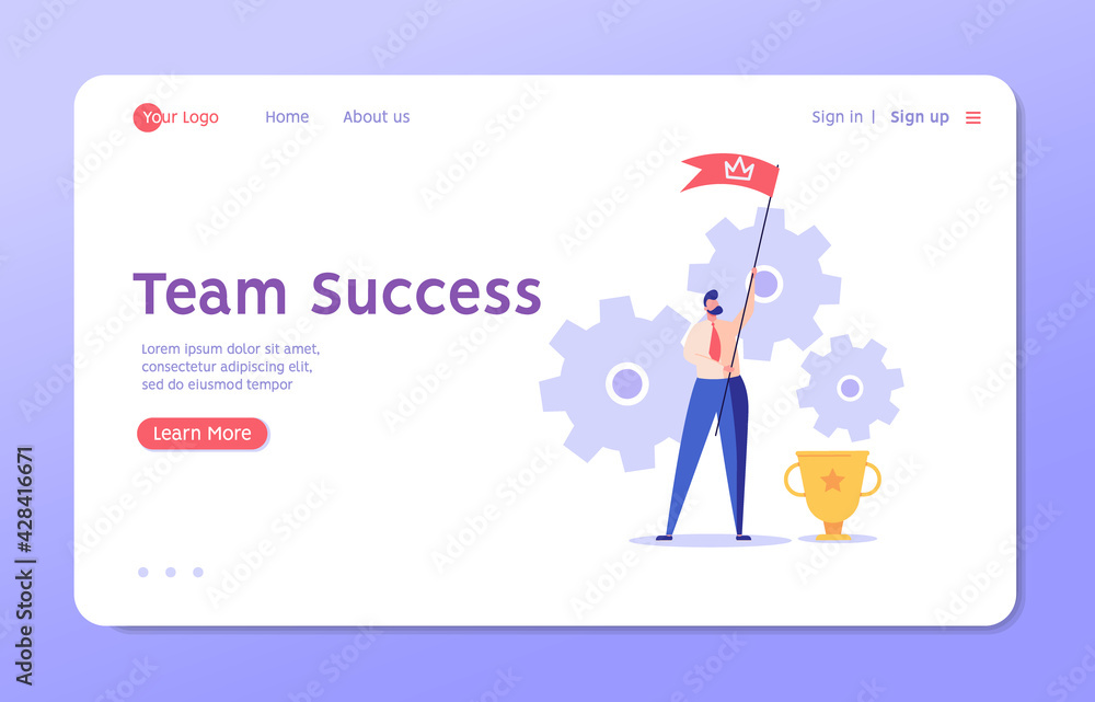 Man with reward cup standing and looking in future with flag. Best leader in business. Successful work, career success, leadership development. Vector illustration in flat design for web banners. Man with reward cup standing and looking in future with flag. Best leader in business. Successful work, career success, leadership development. Vector illustration in flat design for web banners.