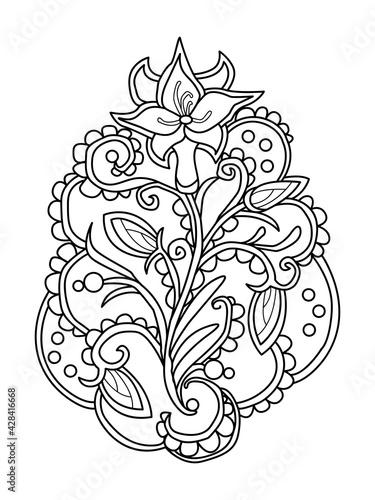 coloring page black and white flower element outline. vector illustration for posters, stickers, design, tattoo