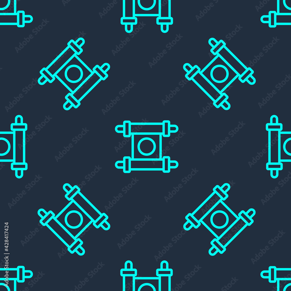 Green line Decree, paper, parchment, scroll icon icon isolated seamless pattern on blue background. Chinese scroll. Vector Green line Decree, paper, parchment, scroll icon icon isolated seamless pattern on blue background. Chinese scroll. Vector