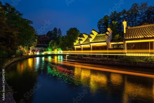 Ancient Buildings by Qinhuai River in Nanjig City in the Night photo