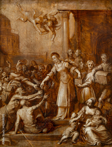 Valenciennes, France. 2019-09-12. Saint Elizabeth of Hungary (of Thuringia) distributing alms. By Marten Pepyn (1575-1643). Museum of Fine Arts in Valenciennes, France.