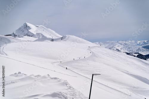 Panoramic view the caucasus mountains of the ski resort Krasnaya Polyana, Sochi, Russia.