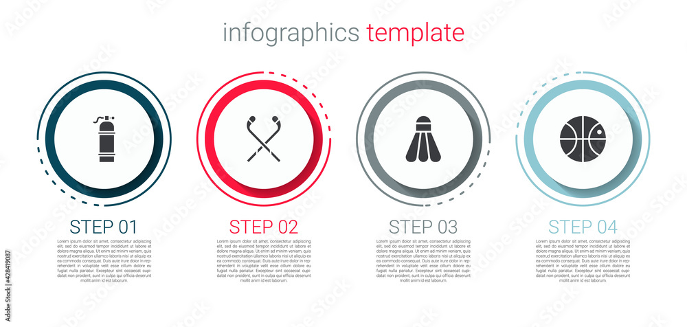Set Aqualung, Ice hockey sticks, Badminton shuttlecock and Basketball ball. Business infographic template. Vector Set Aqualung, Ice hockey sticks, Badminton shuttlecock and Basketball ball. Business infographic template. Vector