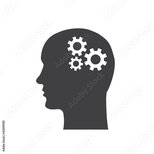 Silhouette of a head with gears isolated on white backgorund. Technology human head idea concept. Vector stock