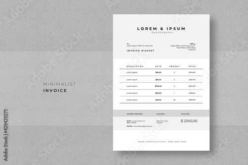 Minimalist Invoice

Easy to edit and customise, with a single page invoice design,
- A4 Size 
- Print Ready
- 300 DPI
- Easy to Use
- Free Font Used
 photo