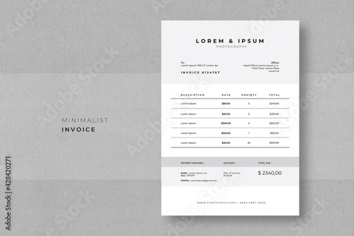 Minimalist Invoice

Easy to edit and customise, with a single page invoice design,
- A4 Size 
- Print Ready
- 300 DPI
- Easy to Use
- Free Font Used
