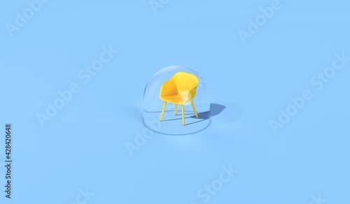 Coronavirus office business bubble. Chair in a protective bubble 3D Rendering