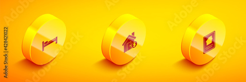 Set Isometric Bed, House with dollar symbol and Online real estate house icon. Vector
