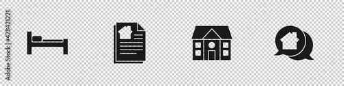 Set Bed, House contract, and Real estate message house icon. Vector