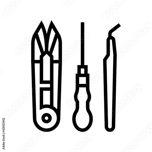 tool set jewellery line icon vector. tool set jewellery sign. isolated contour symbol black illustration