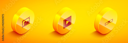 Free Download Set Isometric Postal stamp, Play Video and Cinema glasses icon. Vector - GFXLoad