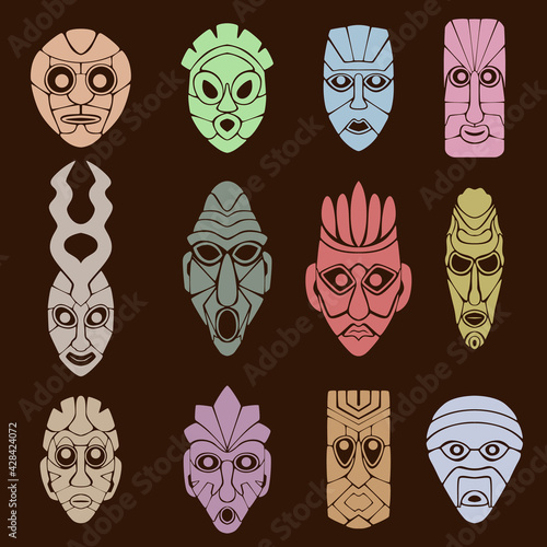 Wallpaper from a set of twelve pagan masks. The faces of various gods, spirits, and other mystical beings.