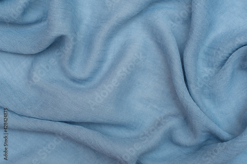 Blue cotton drape fabric. Texture, background