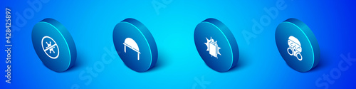 Set Isometric Protest, Hand grenade, Gas mask and Military helmet icon. Vector