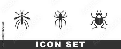 Set Mosquito, Spider and Beetle bug icon. Vector