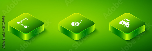 Set Isometric Yoyo toy, Toy train and Scooter icon. Vector