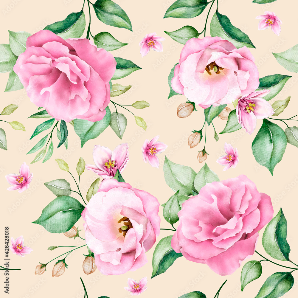 soft pink watercolor floral seamless pattern